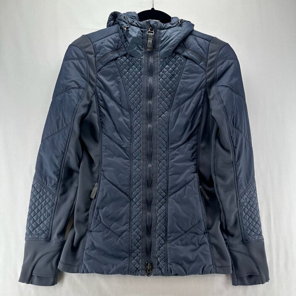Athleta Jacket Womens Sz 2XS Rock Ridge PrimaLoft Hoodie Quilted Insulated Gray